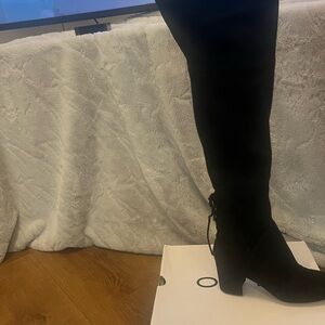 Aldo Black Over-The-Knee Suede Boots with Tie-Back